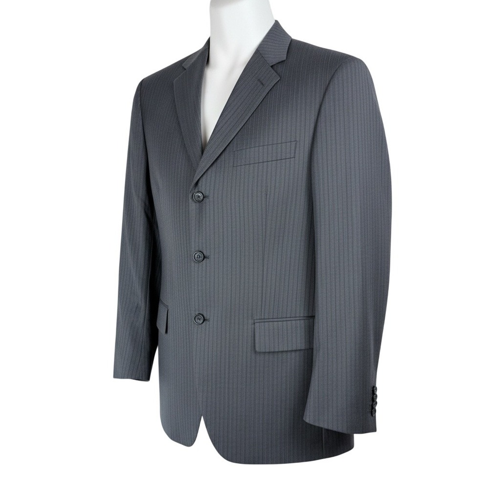 Alfani Mens 40R Grey‎ Pinstripe 100% Wool 3-Button Suit Jacket Blazer Macys